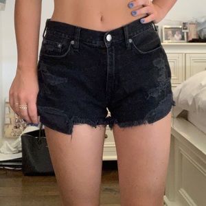 American eagle black ripped high rise denim shorts